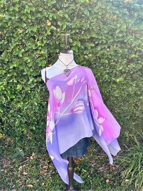 Floral One-Shoulder Chiffon Blouse - Lavender Pink